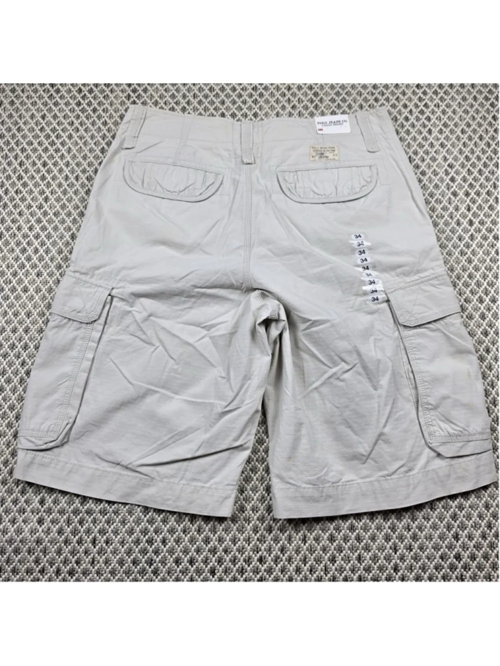 NWT Polo Jeans Co Cargo Shorts Mens 34 Beige Ripstop Cotton Utility Military